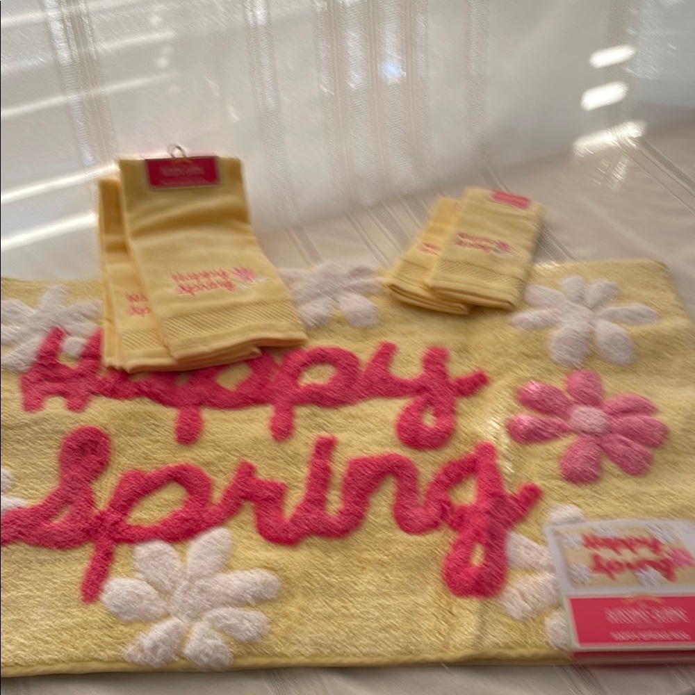 Happy Spring Yellow and Pink Towel Set and rugs